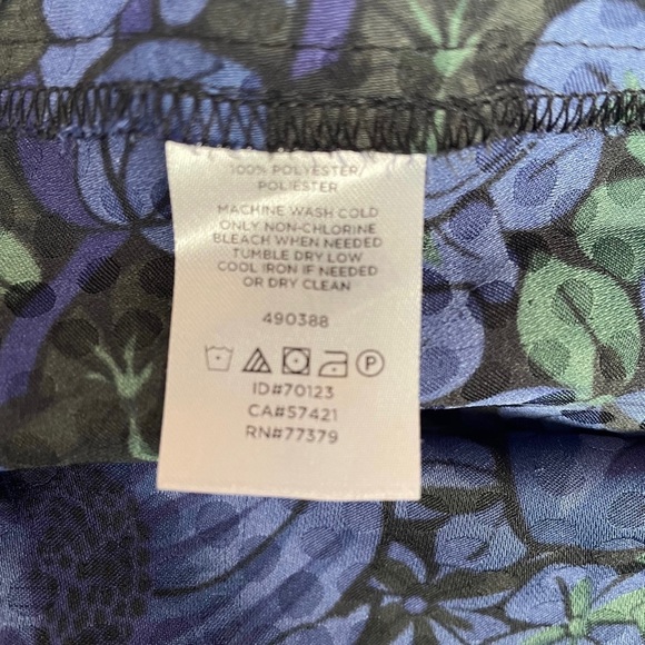 Ann Taylor Women’s Blue Floral Puff Sleeve Keyhole Blouse Top Large - Picture 7 of 9